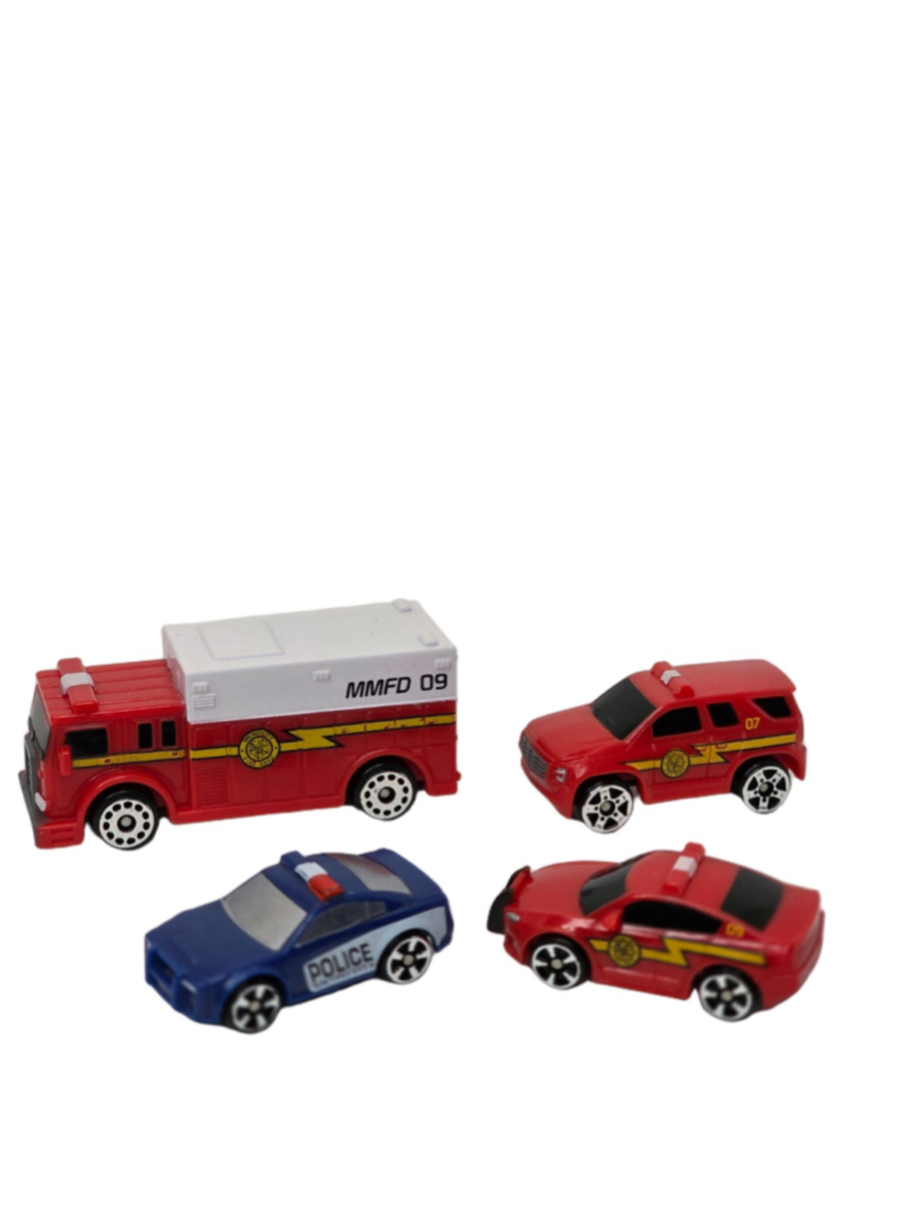 Hasbro Jazwares Miniature Emergency Vehicles Lot of 4 Fire Police Cars Toy